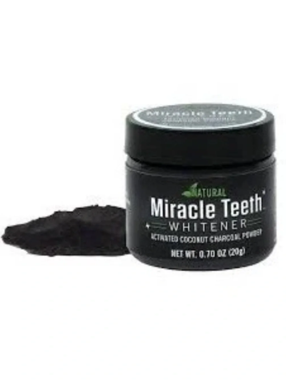MIRACLE TEETH WHITENER ACTIVATED COCONUT CHARCOAL POWDER.